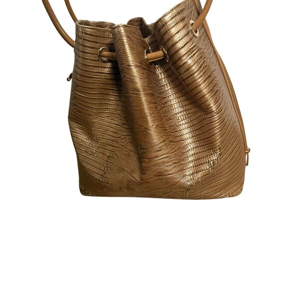 Brahmin Women's Embossed Leather Drawstring Trina Bucket Shoulder Bag Brown OS - Picture 4 of 11